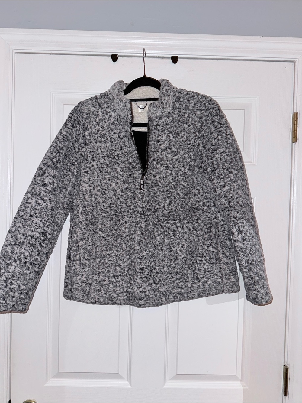 Time and Tru Gray Marled Teddy Sherpa Half-Zip Jacket